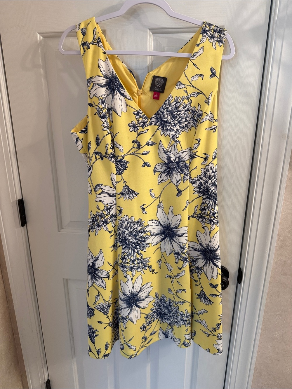 Vince Camuto Yellow Floral V-Neck Midi Dress